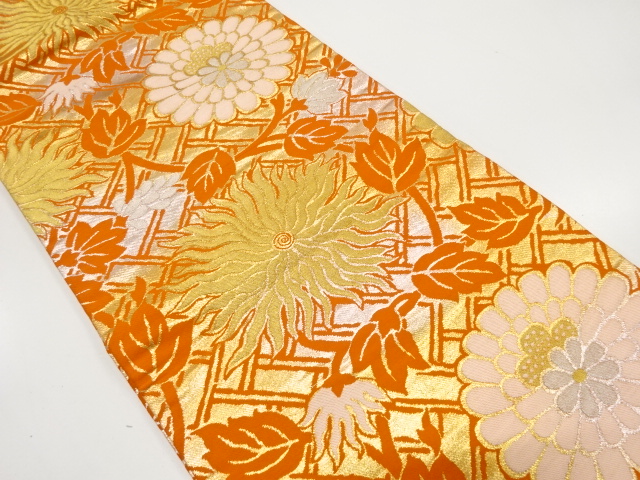 アンティーク　桧垣に花模様織り出し名古屋帯（着用可）